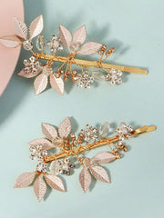 Alloy Diamond-Inlaid Golden Leaf Hair Clip