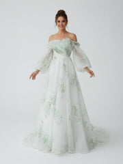 A-Line Floral Appliqued Majesty Bridal Wedding Dress with Ruffles