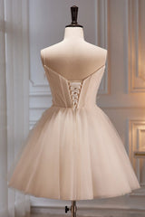 A Line Sweetheart Spaghetti Straps Tulle Short Homecoming Dresses