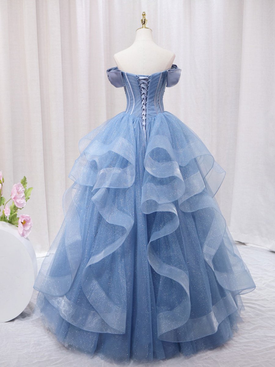 A-Line Blue Tulle Long Sweet Quinceanera Dress
