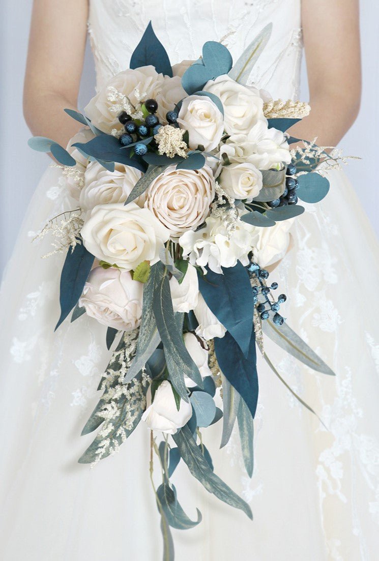 Artificial Cascade Silk Roses Wedding Bridal Bouquets