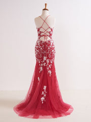Mermaid V Neck Long Prom Dress with Appliques Beading