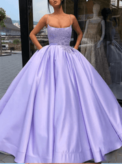 Lavender Ball Gown Spaghetti Straps Quinceanera Dress With Pocket