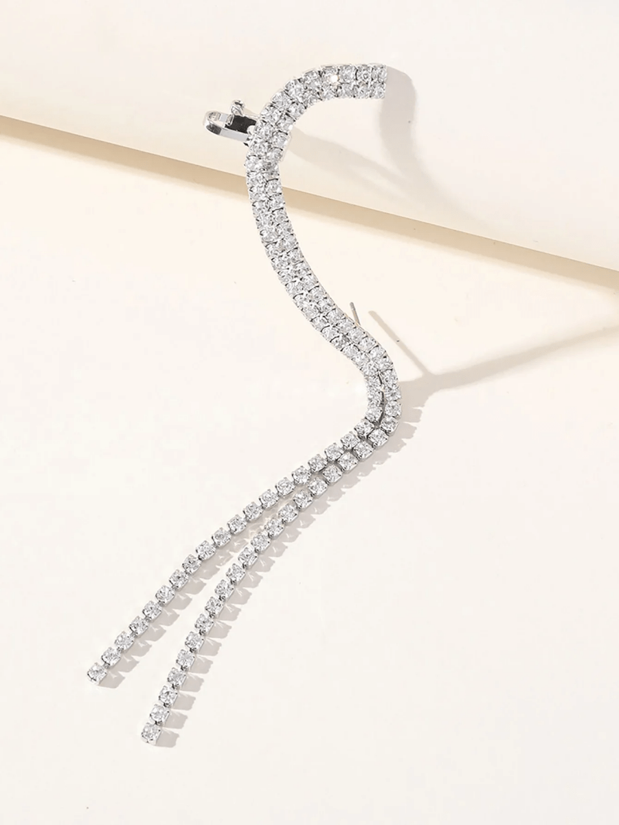 Rhinestones Silver Tassel Long Chain Earrings