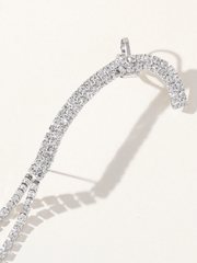 Rhinestones Silver Tassel Long Chain Earrings