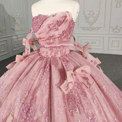 Romantic Pink Beading Quinceanera Dress Sequined Sleeveless with Bowknot