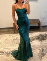 Mermaid Spaghetti Straps Sequin Prom Dress