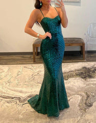 Mermaid Spaghetti Straps Sequin Prom Dress