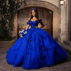Royal Blue Off the Shoulder Puffy Quinceanera Dresses