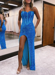 Sheath Sweetheart Sequins Prom Dress with Slit