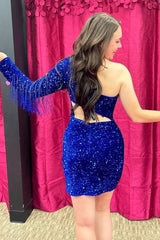 Bodycon One Shoulder Homecoming Dress with Tassel