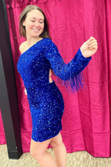 Bodycon One Shoulder Homecoming Dress with Tassel