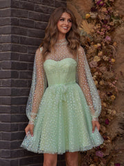 A-Line Corset Homecoming Dress with Sleeves