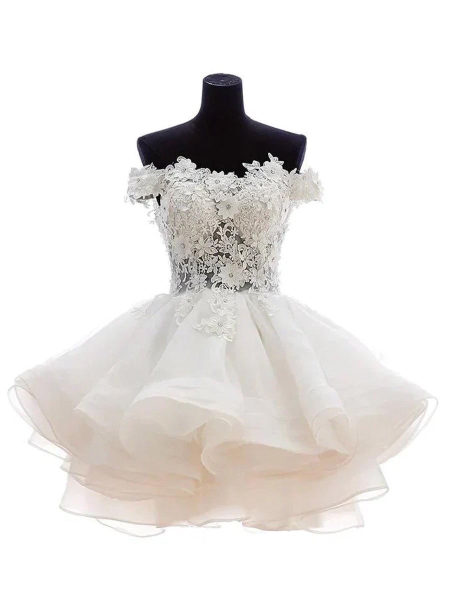 A-Line Lace Organza Appliqued Off-the Shoulder Prom Dress