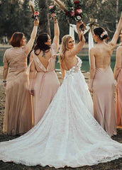 A Line Lace  White Spaghetti Straps  Wedding Dresses