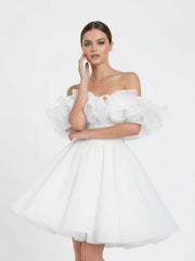 A-Line Off-The-Shoulder Sleeveless Short Mini Organza Wedding Dresses