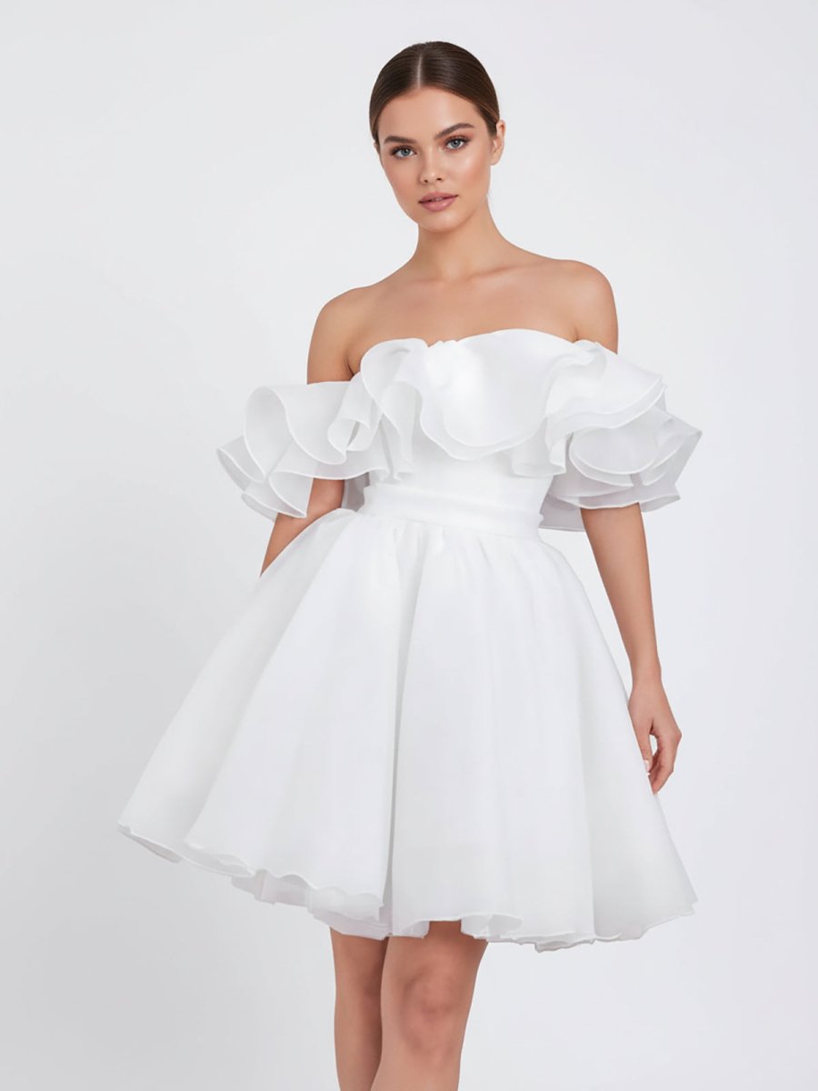 A-Line Off-The-Shoulder Sleeveless Short Mini Organza Wedding Dresses