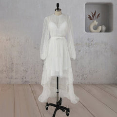 A-Line Polka Dot Illusion Charm Asymmetrical Wedding Dress
