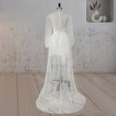 A-Line Polka Dot Illusion Charm Asymmetrical Wedding Dress