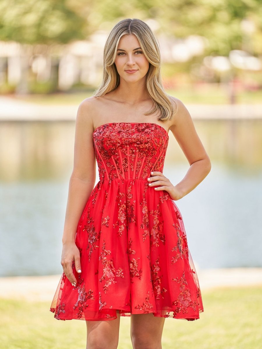 A-Line Red Short Homecoming Dress with Sequins