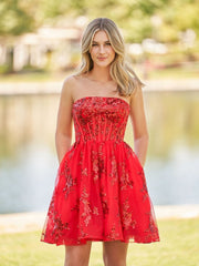 A-Line Red Short Homecoming Dress with Sequins