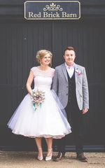 A-Line Short Sleeveless Bell Cap Bat Ribbon Zipper Tulle Lace Dress