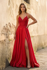 A-line Spaghetti Straps Corset Back Prom Dress With Split