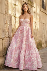 A-Line Sweetheart Floral Printed Long Prom Dresses