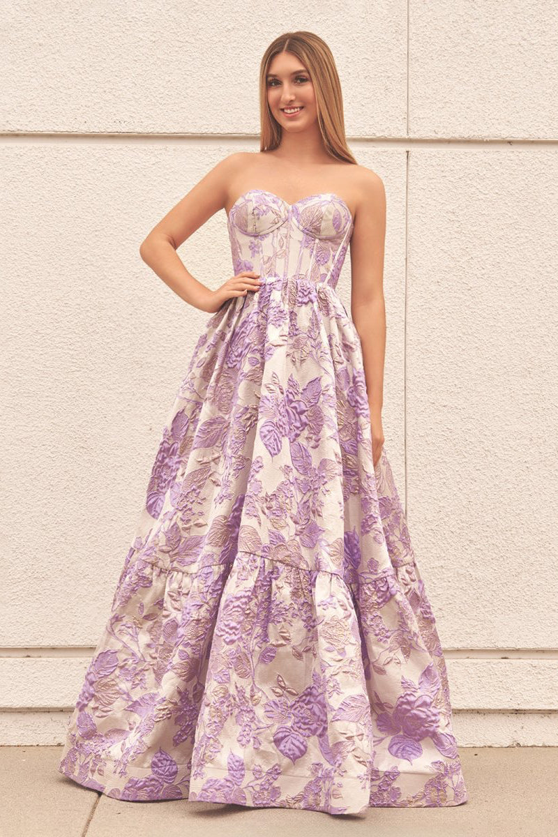 A-Line Sweetheart Floral Printed Long Prom Dresses