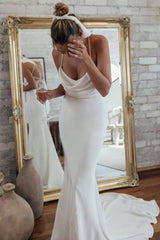 Diamond White Spaghetti Straps Mermaid Wedding Dress