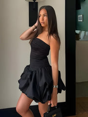 Black - Sheath Strapless Satin Ruched Homecoming Dresses