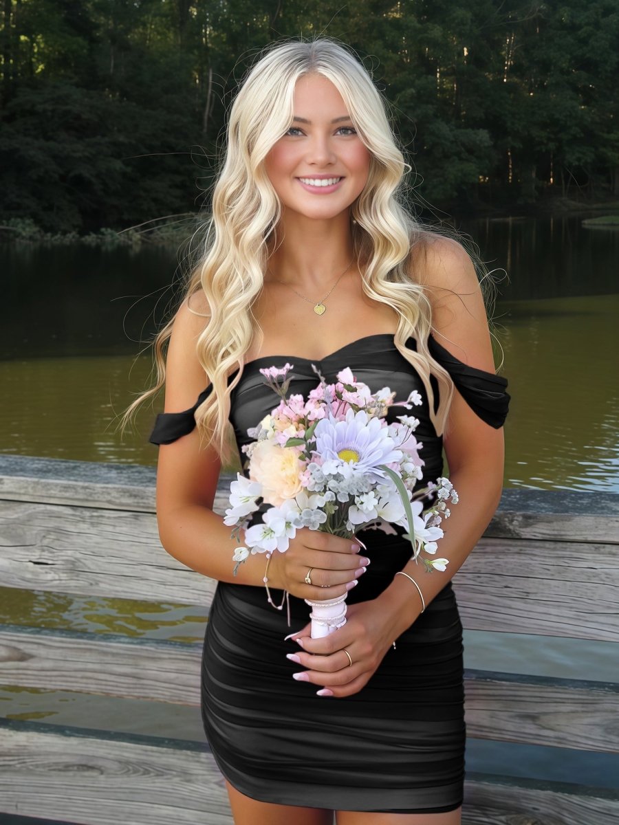Black - Off The Shoulder Tulle Short Homecoming & Cocktail Dresses