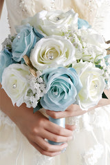 Artificial Blue Rose Cascade Wedding Flower Bouquets