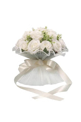 Artificial Ivory Rose Cascade Wedding Flower Bouquets with Pearl