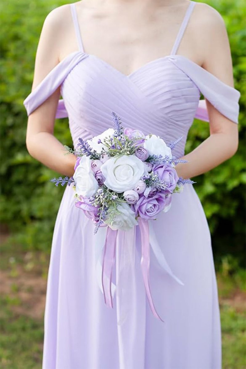 Artificial Lilac Rose Flower Cascade Wedding Flower Bouquets