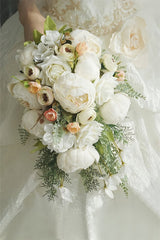 Artificial Peony Rose Cascade Wedding Flower Bouquets