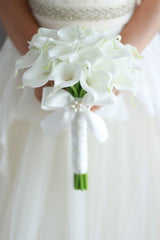 Artificial White Calla Lily Cascade Wedding Flower Bouquets