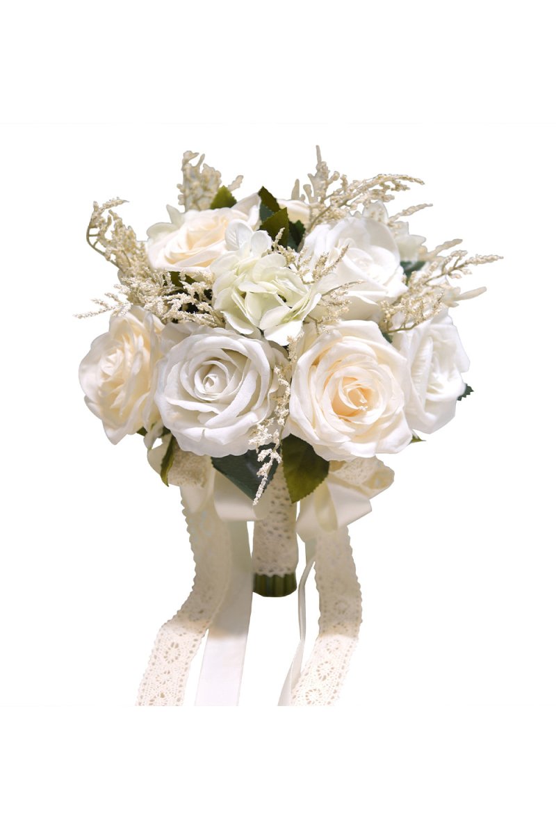 Artificial White Rose Cascade Wedding Flower Bouquets