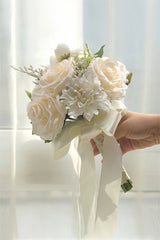 Artificial White Rose Hydrangea Cascade Wedding Flower Bouquets