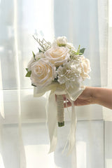 Artificial White Rose Hydrangea Cascade Wedding Flower Bouquets