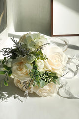Artificial White Silk Rose Peony Cascade Wedding Bouquet Flowers