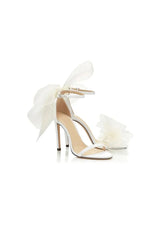 Asymmetric Bow-Embellished Satin High Heel Sandals