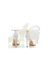 Asymmetric Bow-Embellished Satin High Heel Sandals