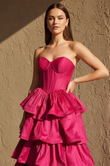 Sweetheart Fuchsia Ruffles A-line Prom Dresses