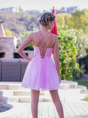 Back Cutout Applique Lace A-line Homecoming Dress