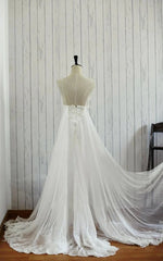 A-Line Backless Chiffon Lace Satin Wedding Dress