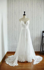A-Line Backless Chiffon Lace Satin Wedding Dress