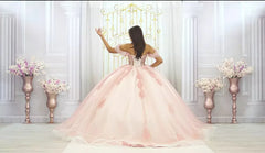 Ball-Gown Pink Off-the-Shoulder Quinceanera Dresses