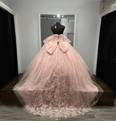 Ball-Gown Pink Tulle Sweetheart Sleeveless Quinceanera Dresses with Bow