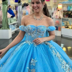 Ball-Gown Sky Blue Appliques Quinceanera Dresses with Cape